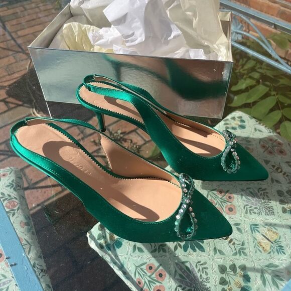 J Crew Colette Slingback Pumps with Crystal Bow NIB - Picture 9 of 11